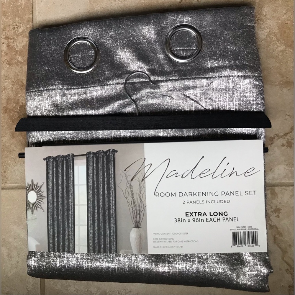 NWT Madeline Room Darkening Extra Long 96in Panel Set Decor Drapes - Charcoal
